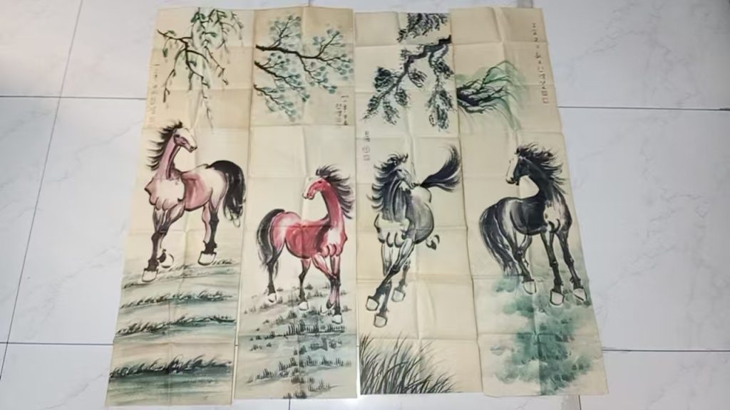 图片[1]-徐悲鸿《马》四条屏-嘉诚艺术