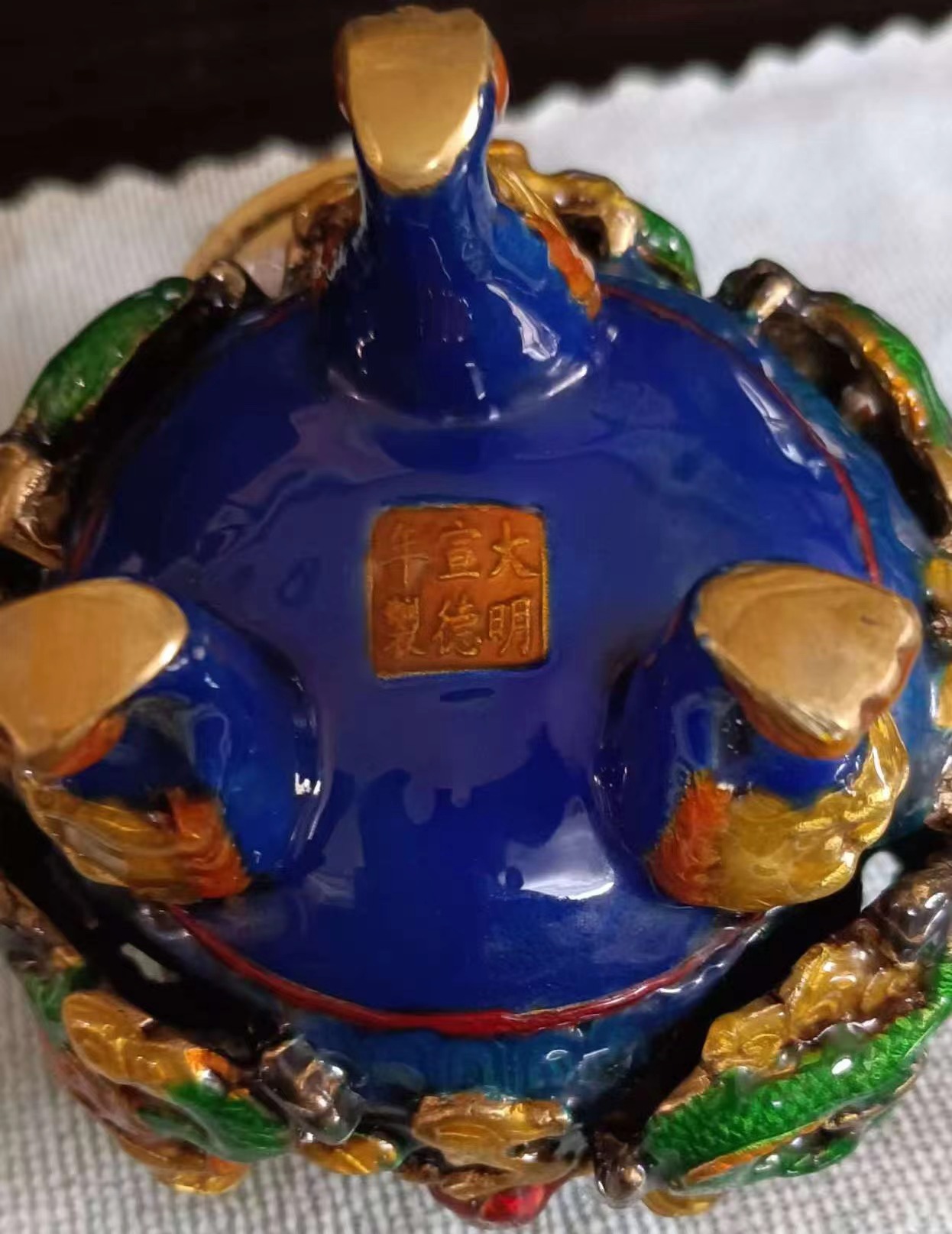 大明宣德二龙戏珠景泰兰香炉