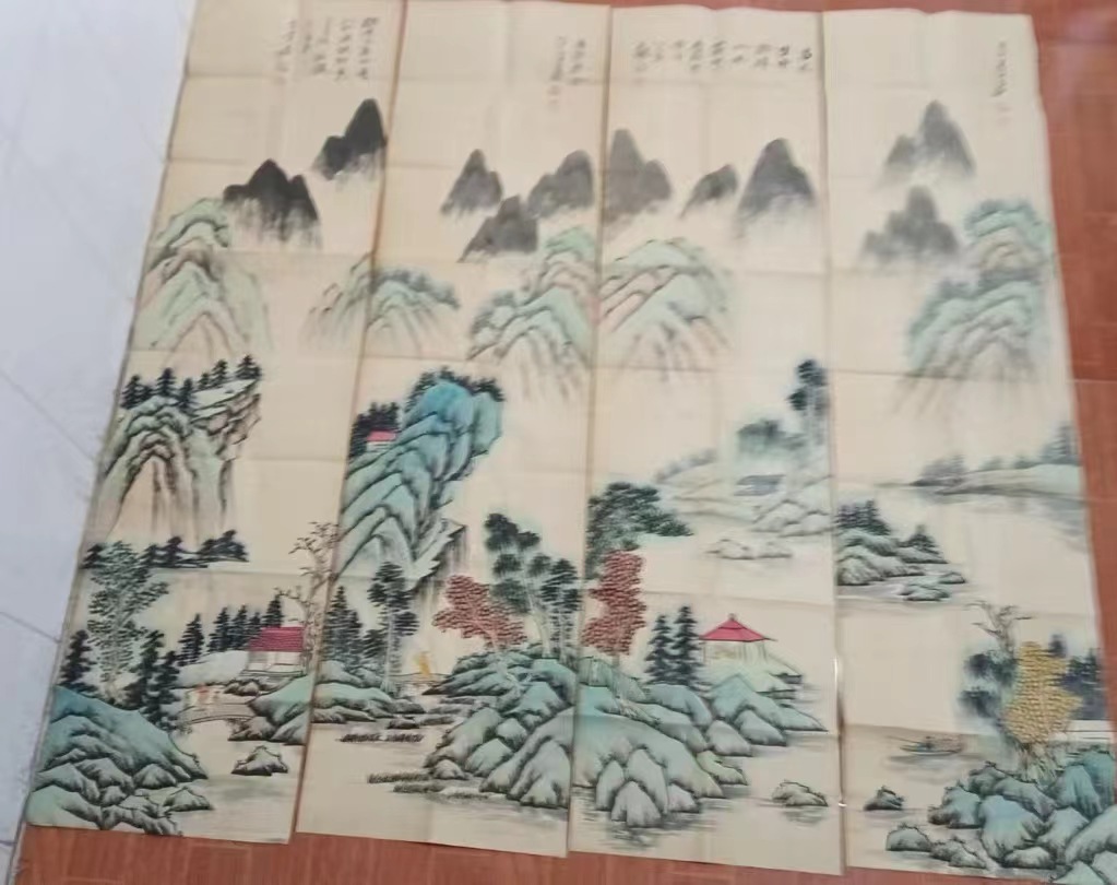 张大千《山水画》四条屏-嘉诚艺术