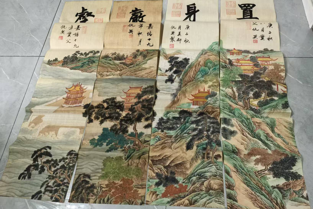 图片[1]-仇英《山水图》八条屏-嘉诚艺术