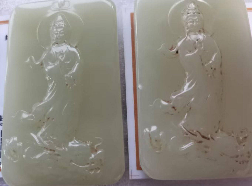 图片[1]-《鸭蛋青观音玉牌》一对-嘉诚艺术