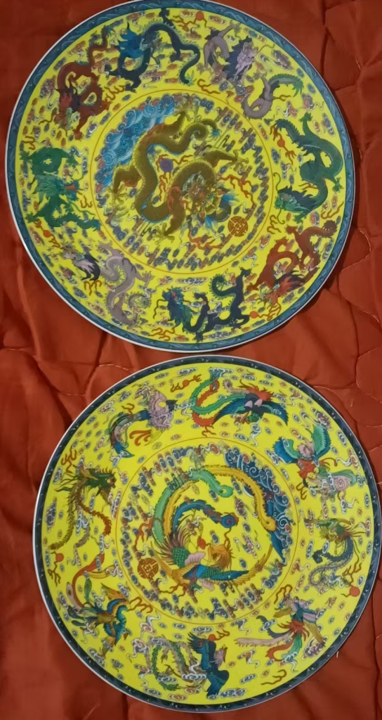 图片[1]-怀仁堂《珐琅龙凤摆盘》一对-嘉诚艺术