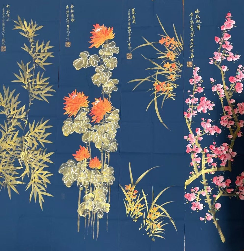 图片[1]-齐白石《梅兰竹菊》四条屏-嘉诚艺术