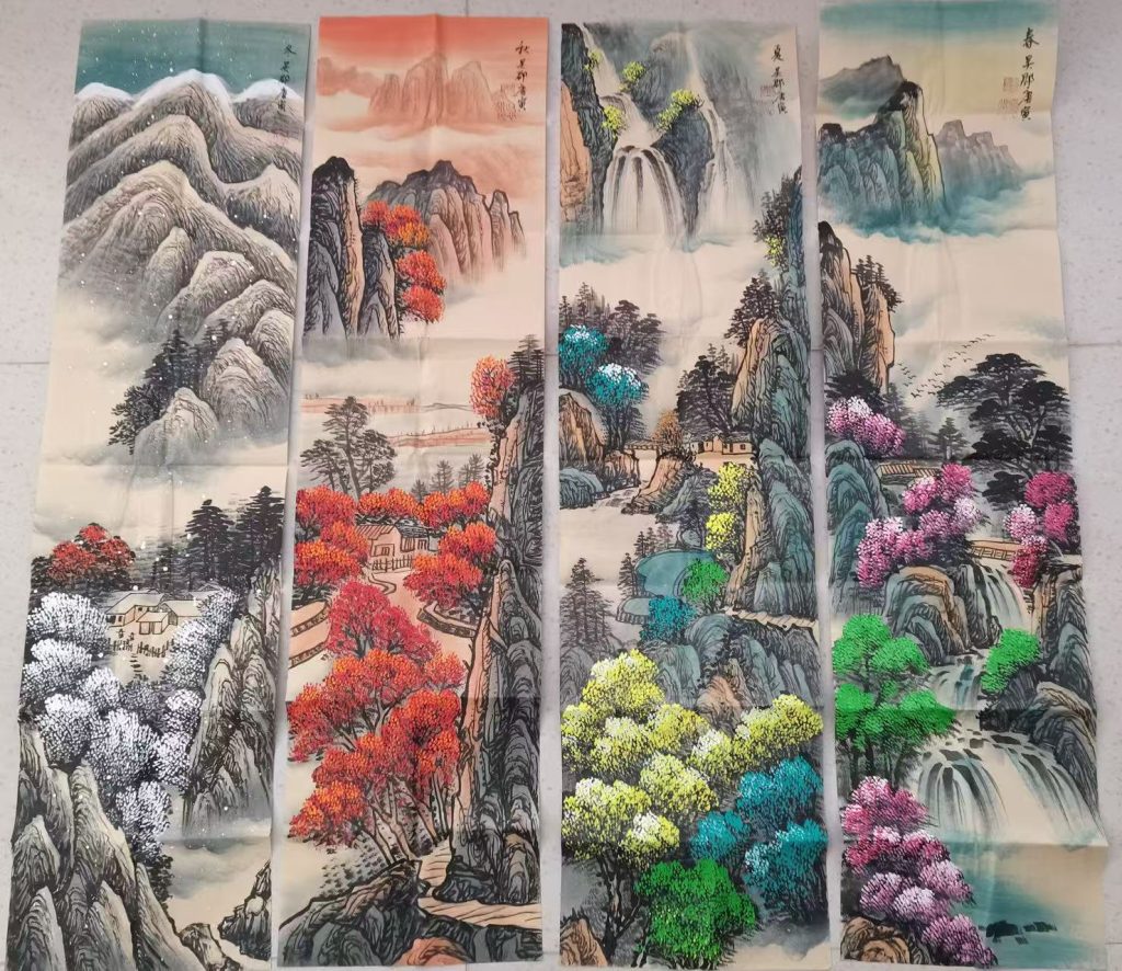 图片[1]-唐寅《春夏秋冬图》四条屏-嘉诚艺术