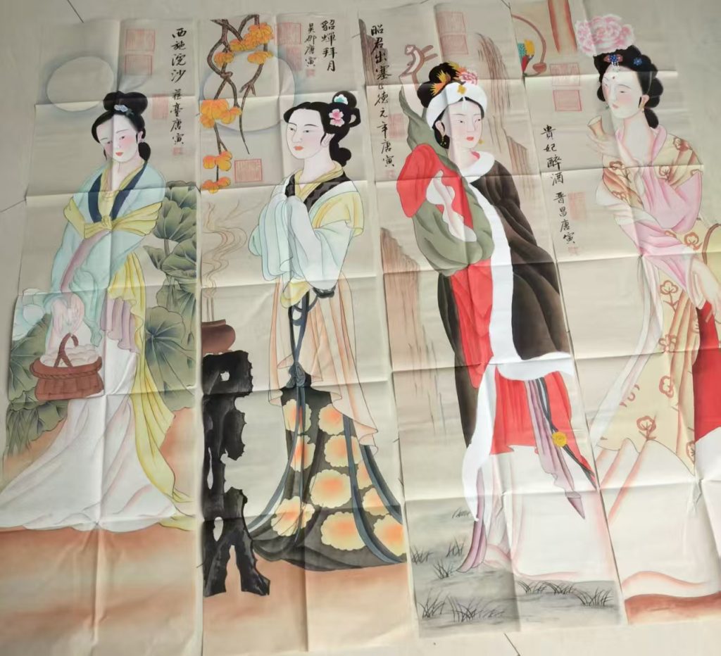 图片[1]-唐寅《四大美女》四条屏-嘉诚艺术