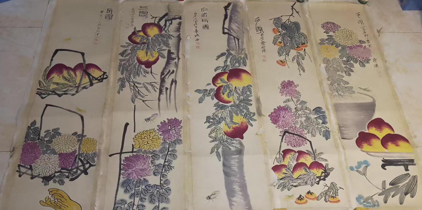 齐白石《寿桃图》十条屏