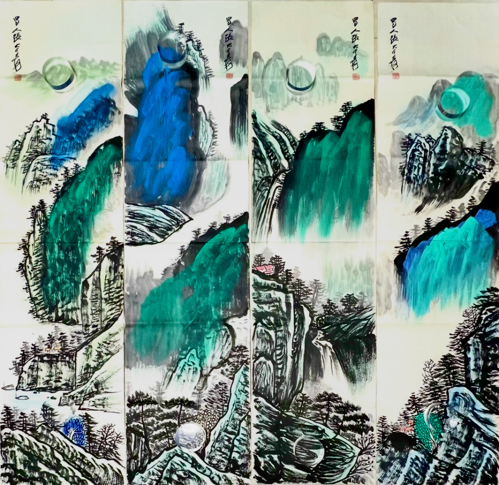 图片[1]-张大千《山水图》四条屏-嘉诚艺术