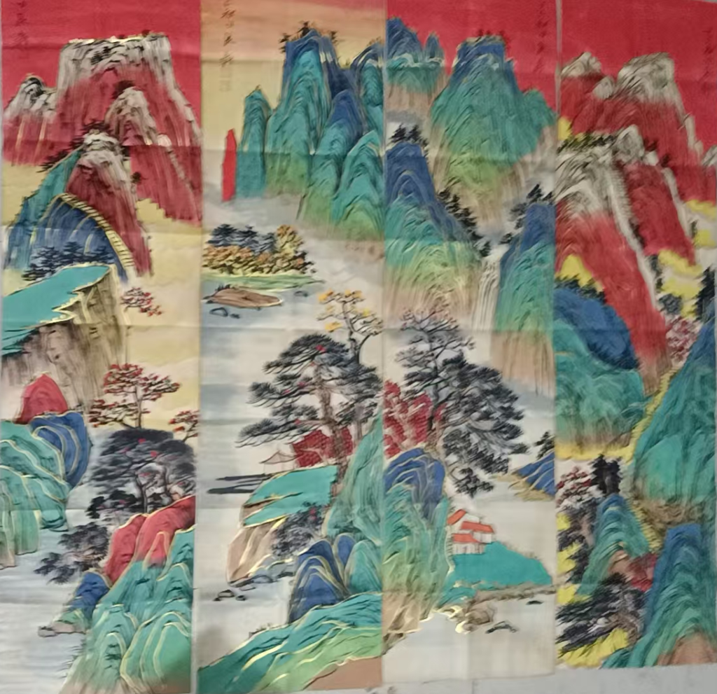 图片[1]-张大千《描金山水图》四条屏-嘉诚艺术