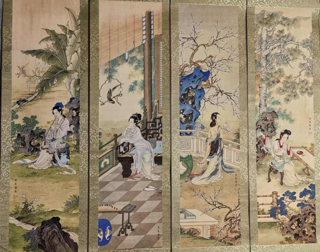 图片[1]-唐寅《古典美人》四条屏-嘉诚艺术