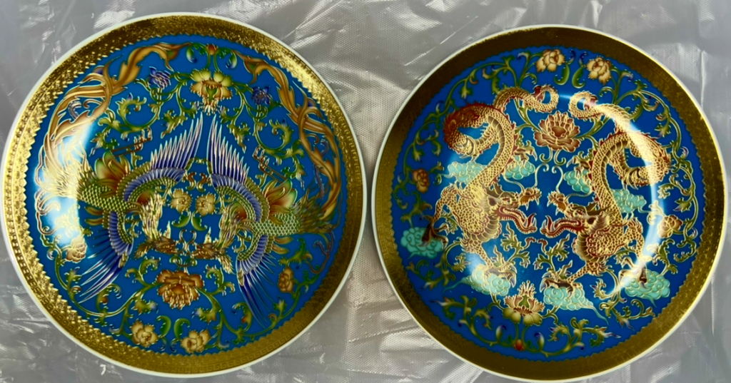 图片[1]-乾隆年制《蓝釉底金边多彩龙凤盘》-嘉诚艺术