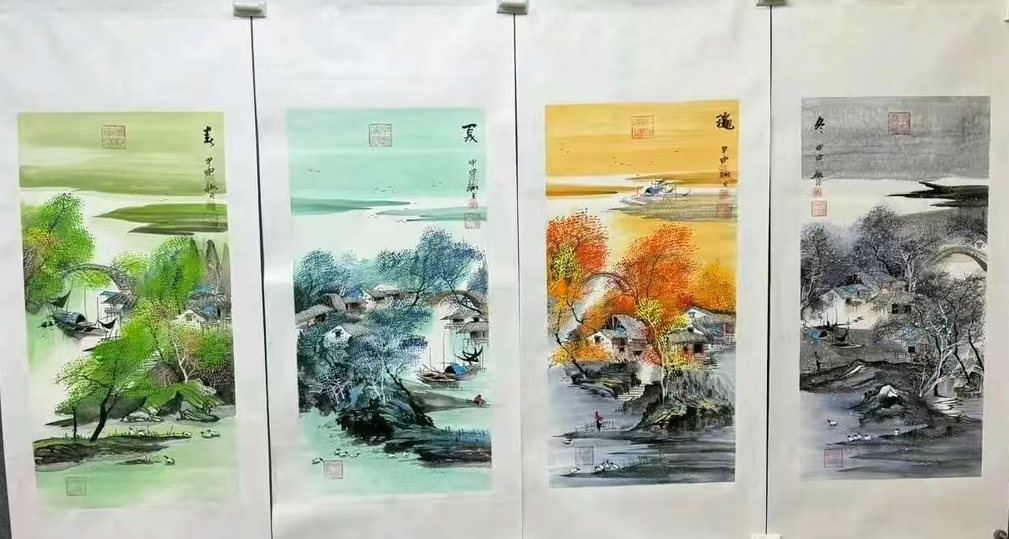 李新社《春夏秋冬》四条屏-嘉诚艺术
