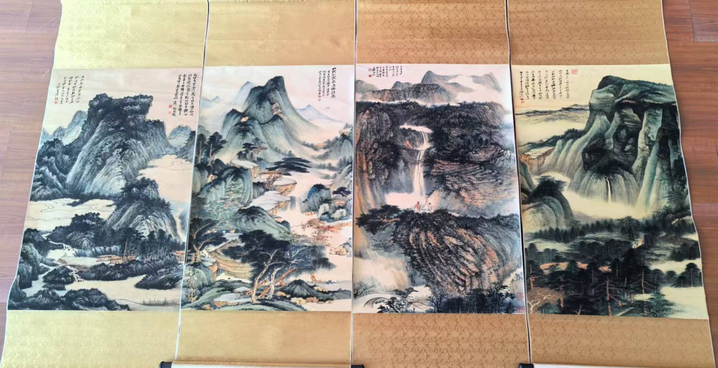 图片[1]-张大千《山水图》四条屏-嘉诚艺术