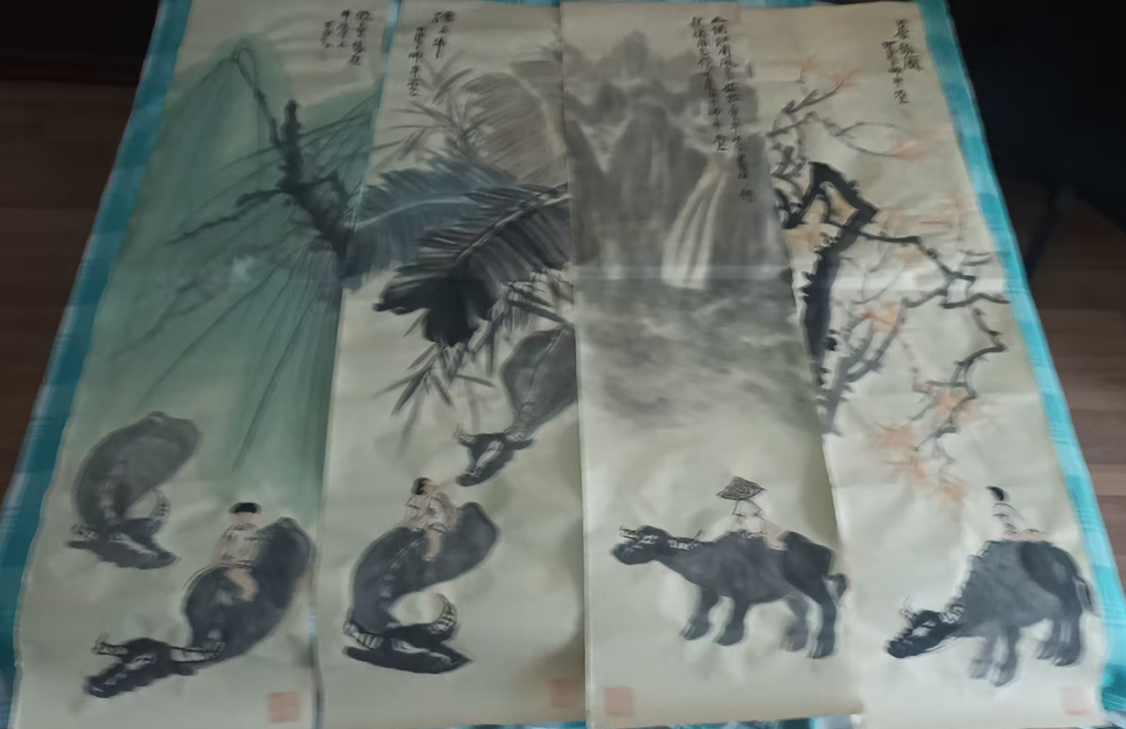 李可染《童子牧牛图》四条屏-嘉诚艺术