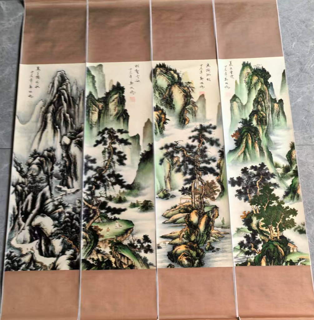 图片[1]-郑板桥《山水图》四条屏-嘉诚艺术