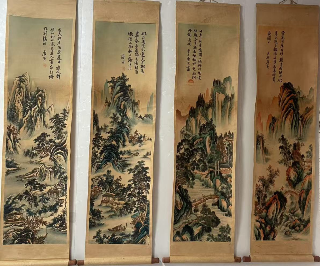 图片[1]-唐寅《山水图》四条屏-嘉诚艺术