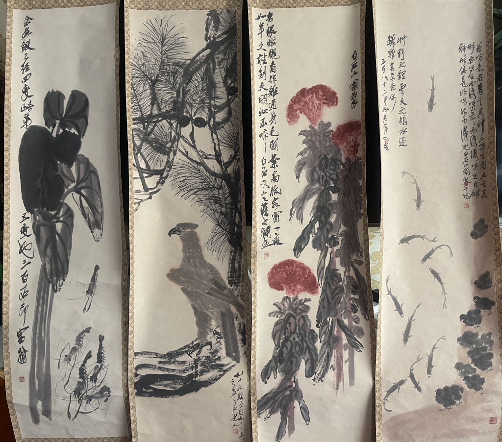 图片[1]-齐白石《花鸟鱼虫图》四条屏-嘉诚艺术