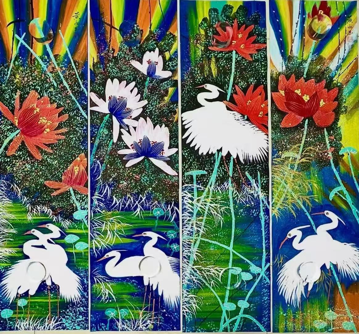 黄永玉《仙鹤荷花》四条屏-嘉诚艺术
