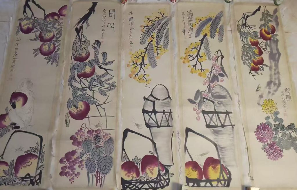 图片[2]-齐白石《寿桃图》十条屏-嘉诚艺术