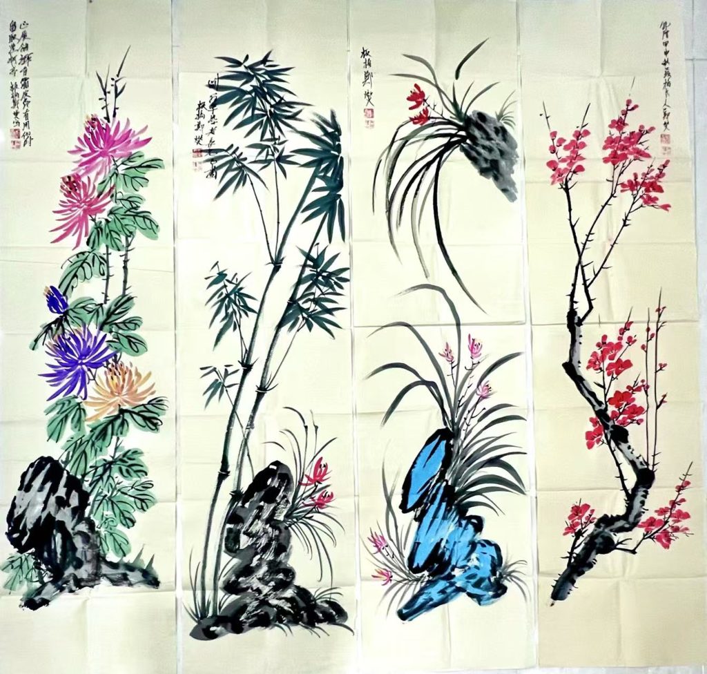 图片[1]-郑板桥《梅兰竹菊》四条屏-嘉诚艺术