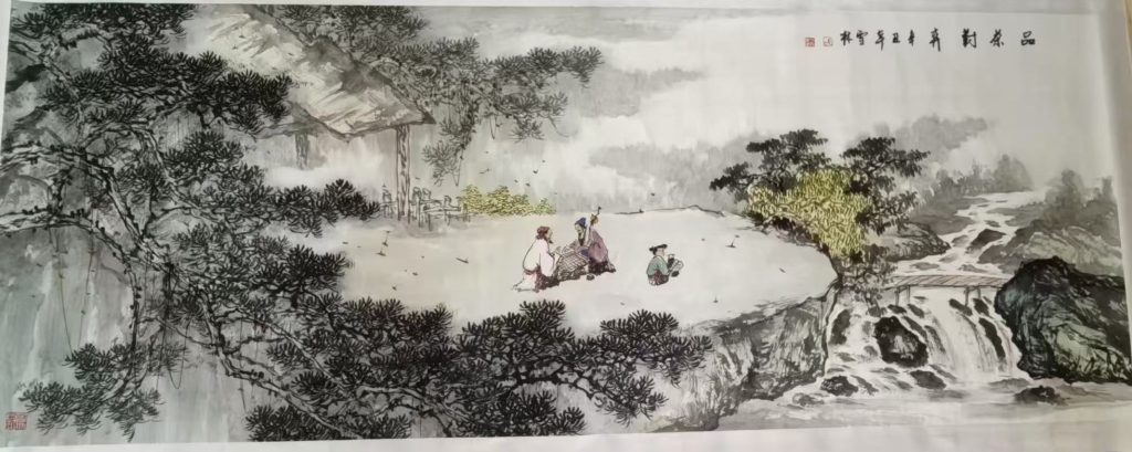 图片[1]-张灼林《品茶对弈》-嘉诚艺术
