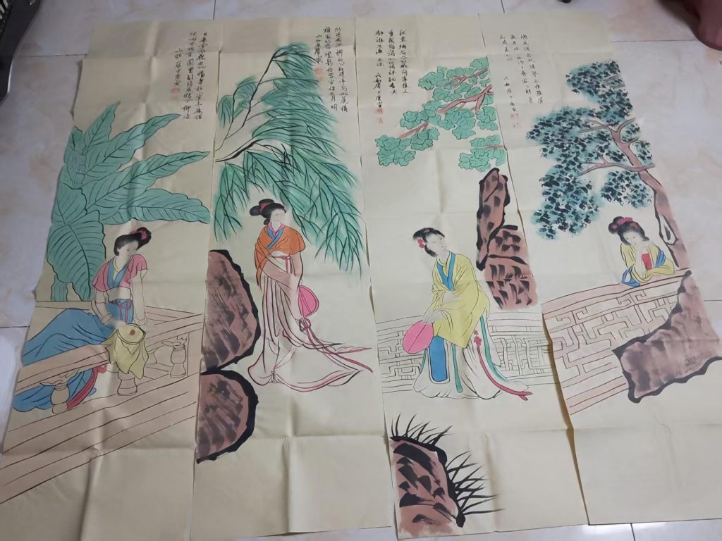 图片[1]-唐寅《仕女图》四条屏-嘉诚艺术