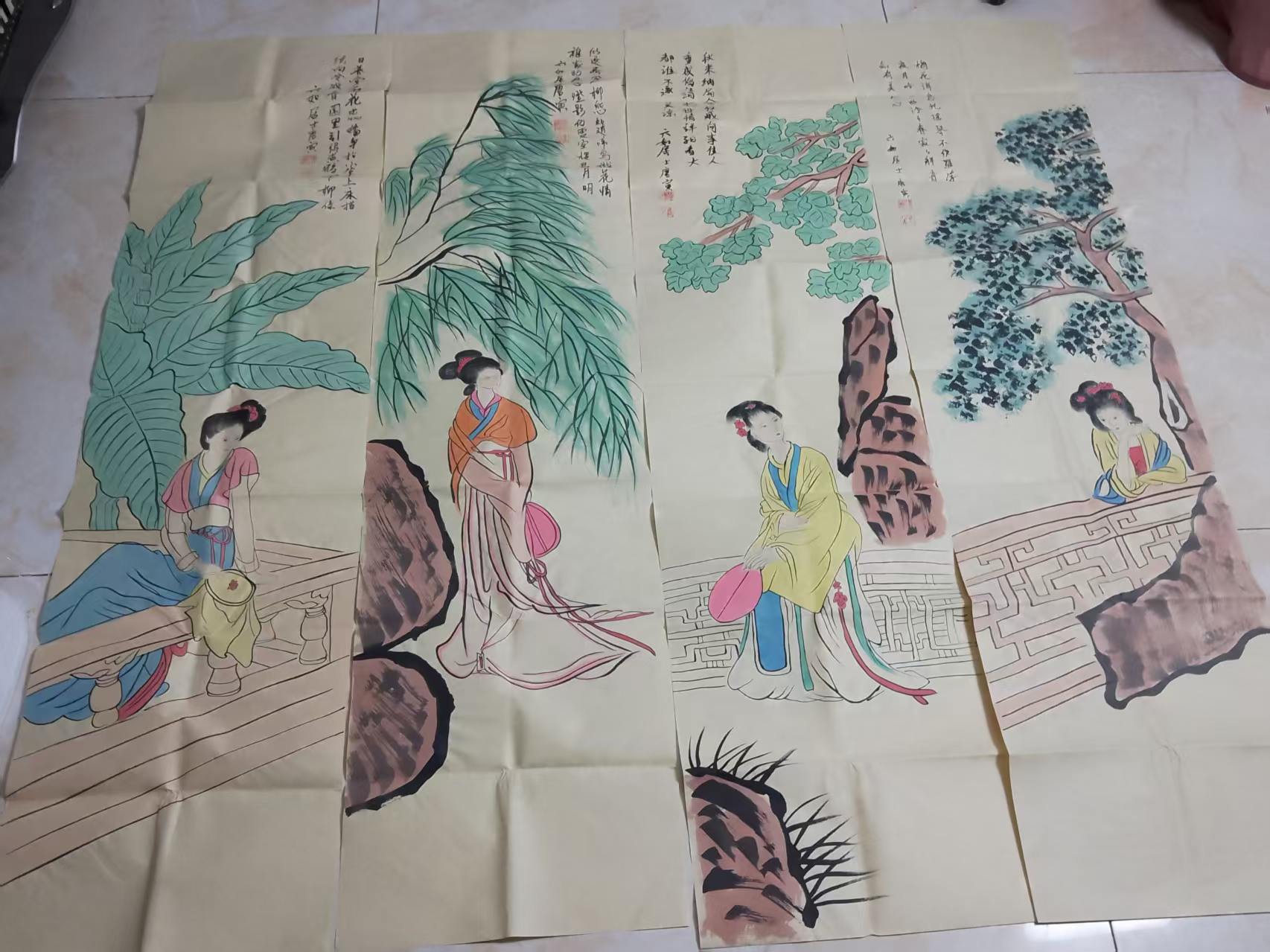 唐寅《仕女图》四条屏-嘉诚艺术