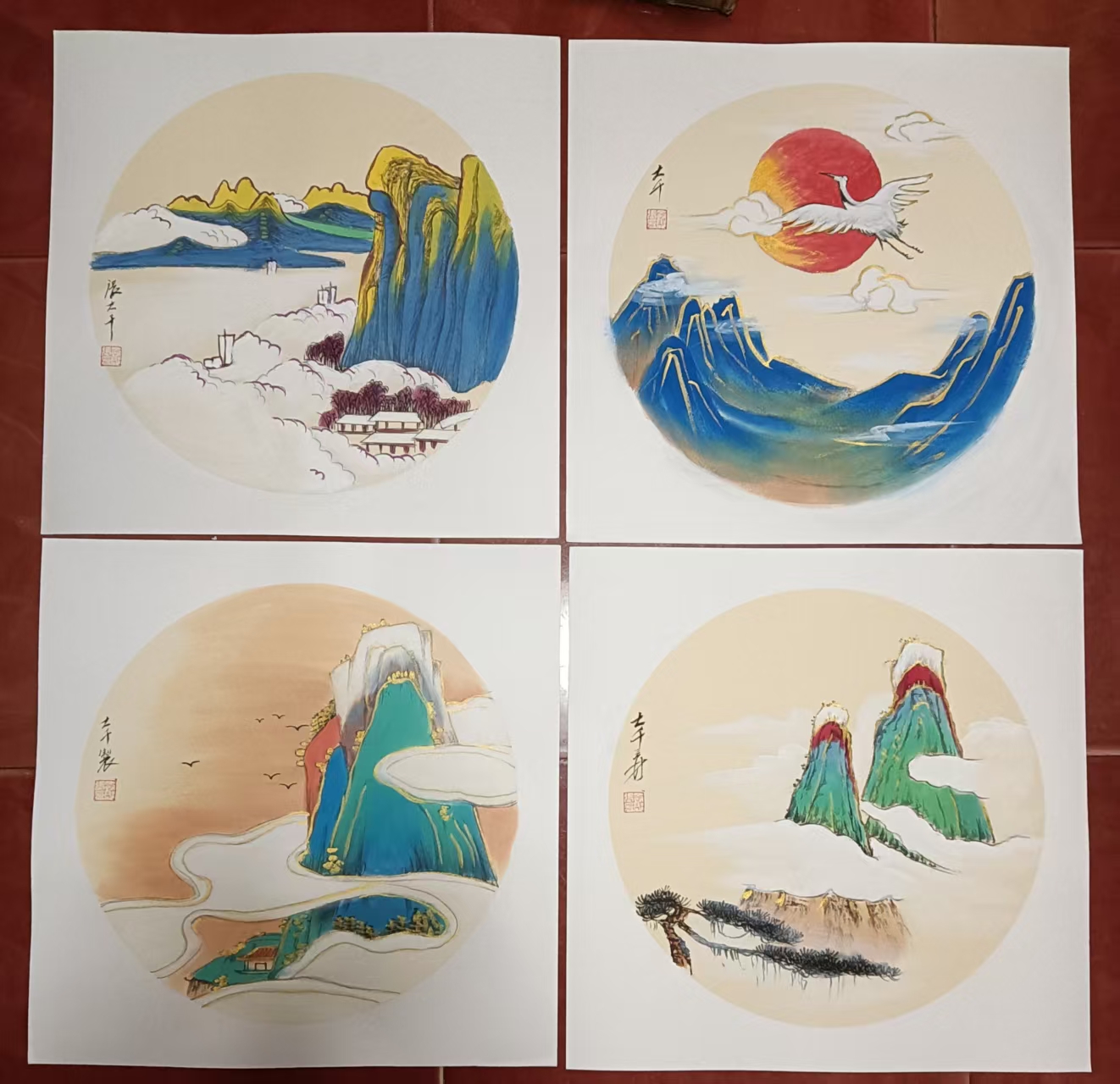 张大千《山水画》四斗方-嘉诚艺术