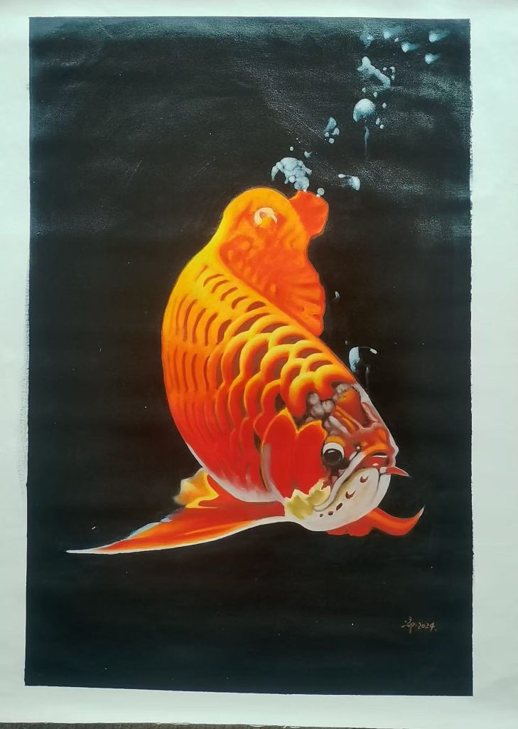 图片[1]-二郎《金龙鱼》油画-嘉诚艺术