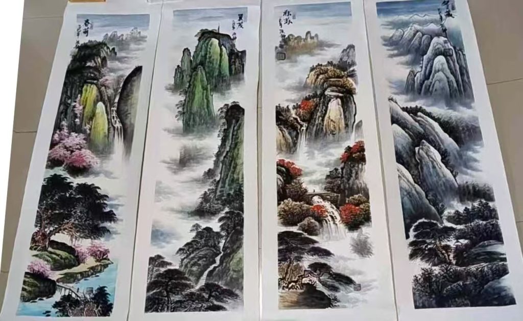 图片[1]-张静《春夏秋冬》四条屏-嘉诚艺术