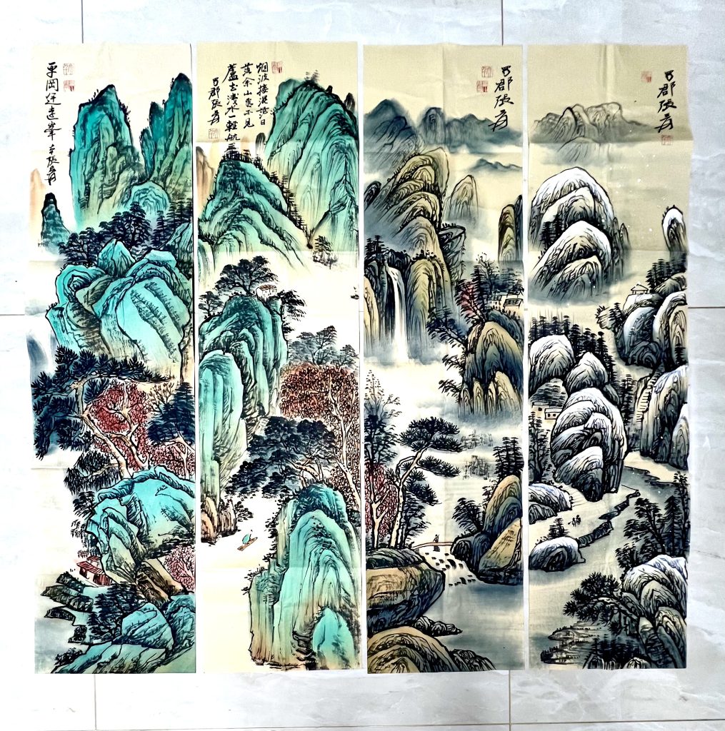 图片[1]-张大千《山水图》四条屏-嘉诚艺术