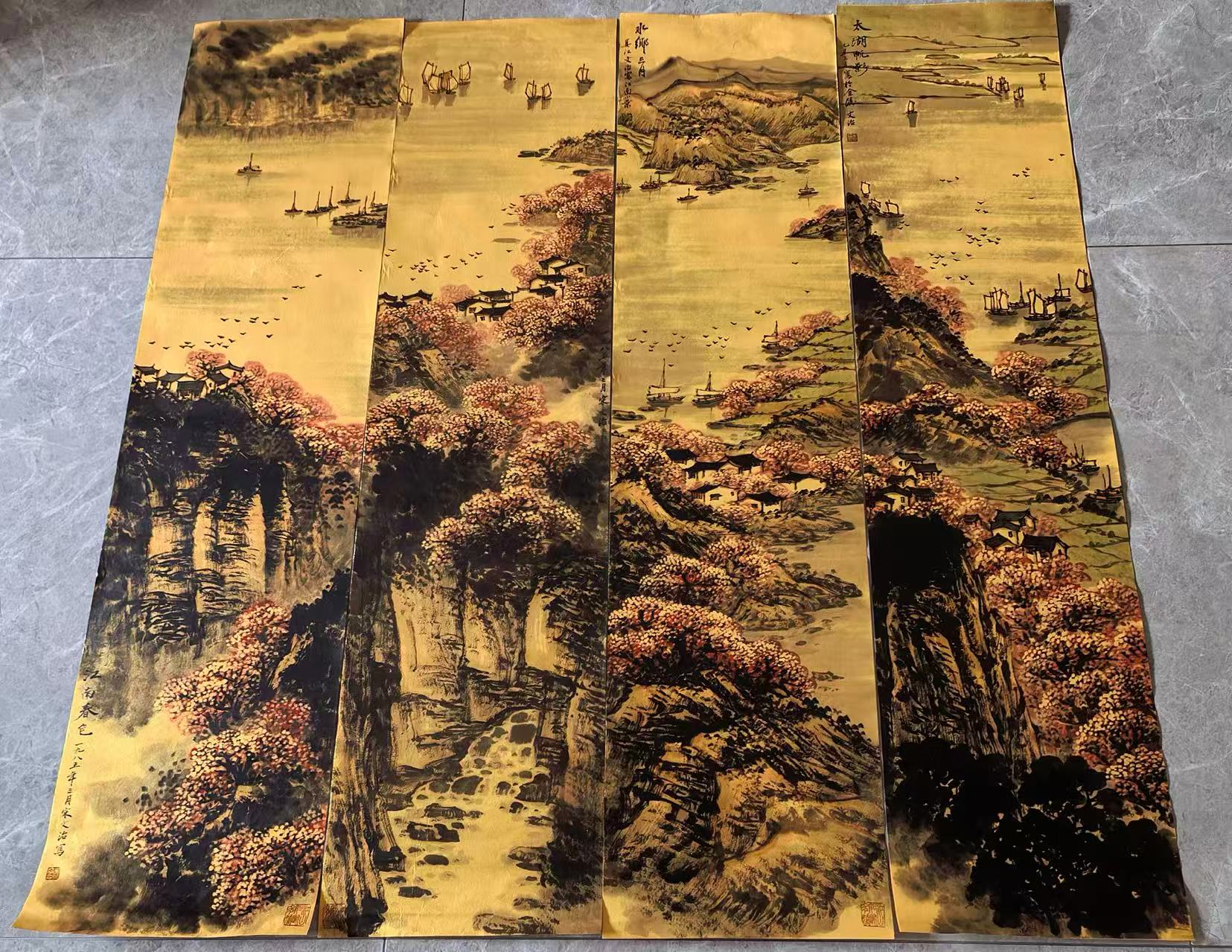 宋文治《水乡三月》四条屏-嘉诚艺术