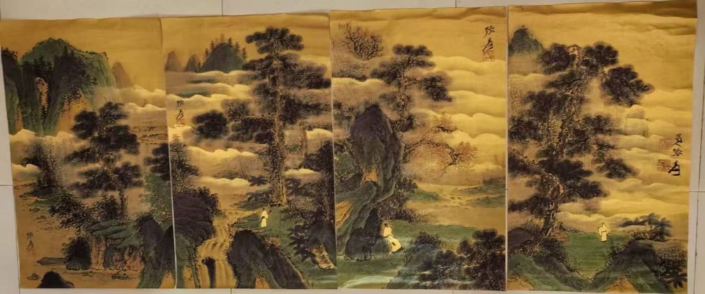 图片[1]-张大千《山水图》四条屏-嘉诚艺术