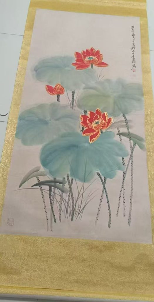 图片[1]-张大千《描金荷花图》-嘉诚艺术
