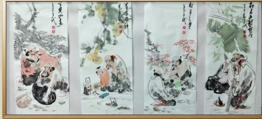 图片[1]-赵文斌《人物图》四条屏-嘉诚艺术