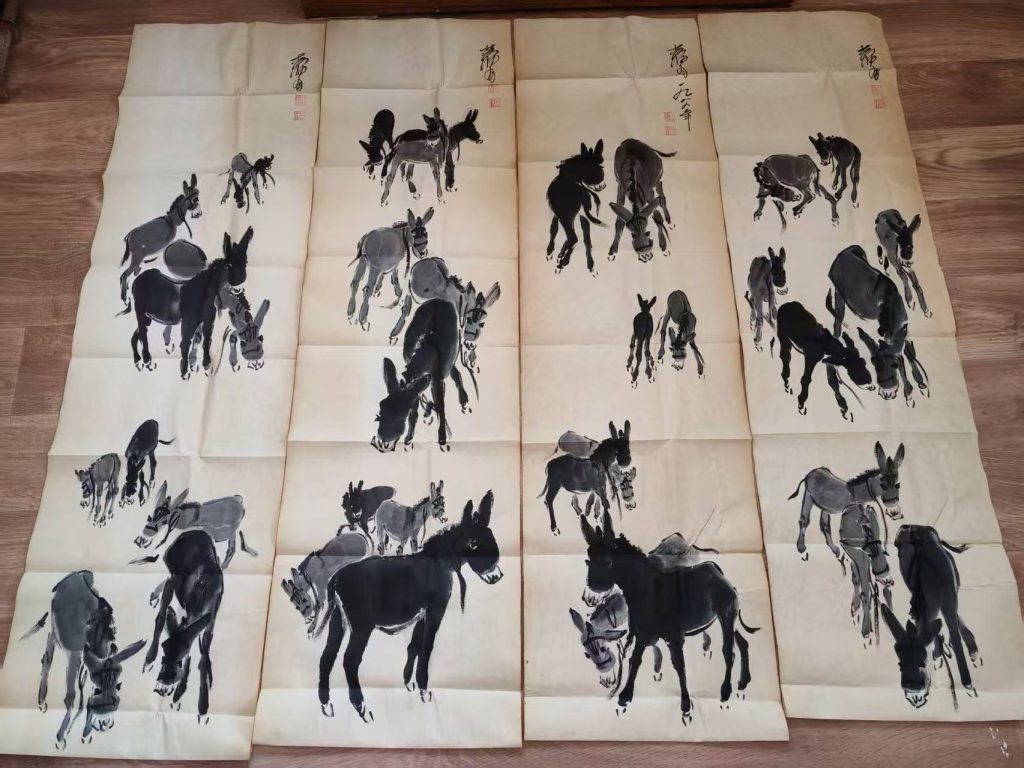 图片[1]-黄胄《群驴图》四条屏-嘉诚艺术