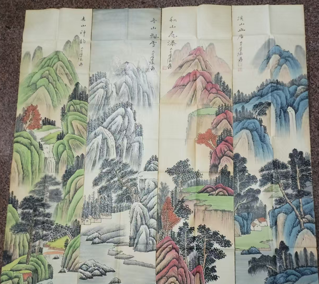图片[1]-张大千《春夏秋冬》四条屏-嘉诚艺术
