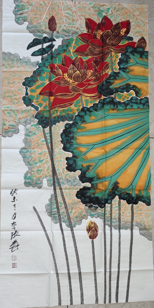 张大千《描金荷花》-嘉诚艺术