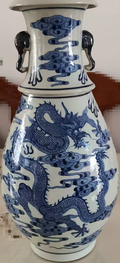 图片[1]-清雍正年制《青花云龙纹象耳瓶》-嘉诚艺术