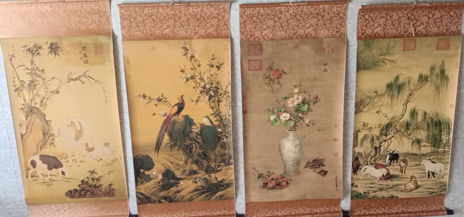 郎世宁《花鸟图》四条屏-嘉诚艺术