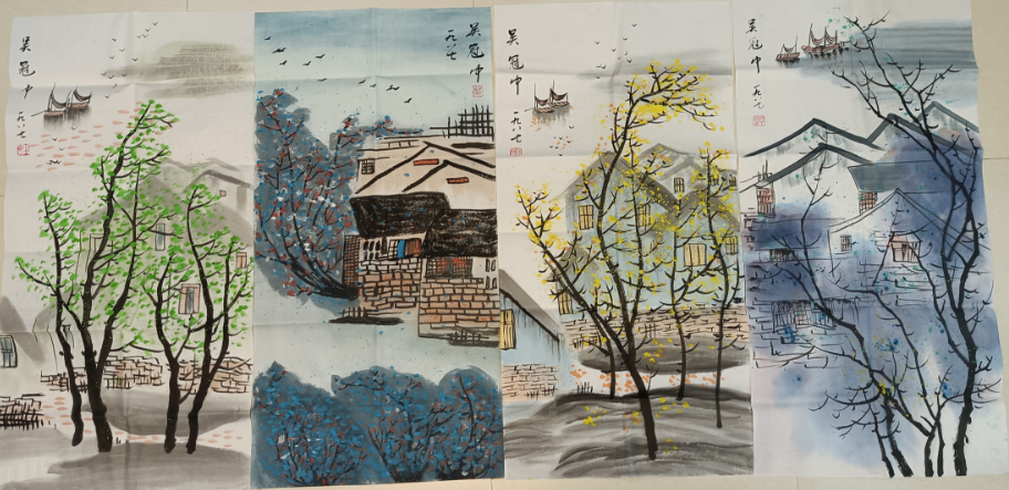 图片[1]-吴冠中《春夏秋冬》四条屏-嘉诚艺术