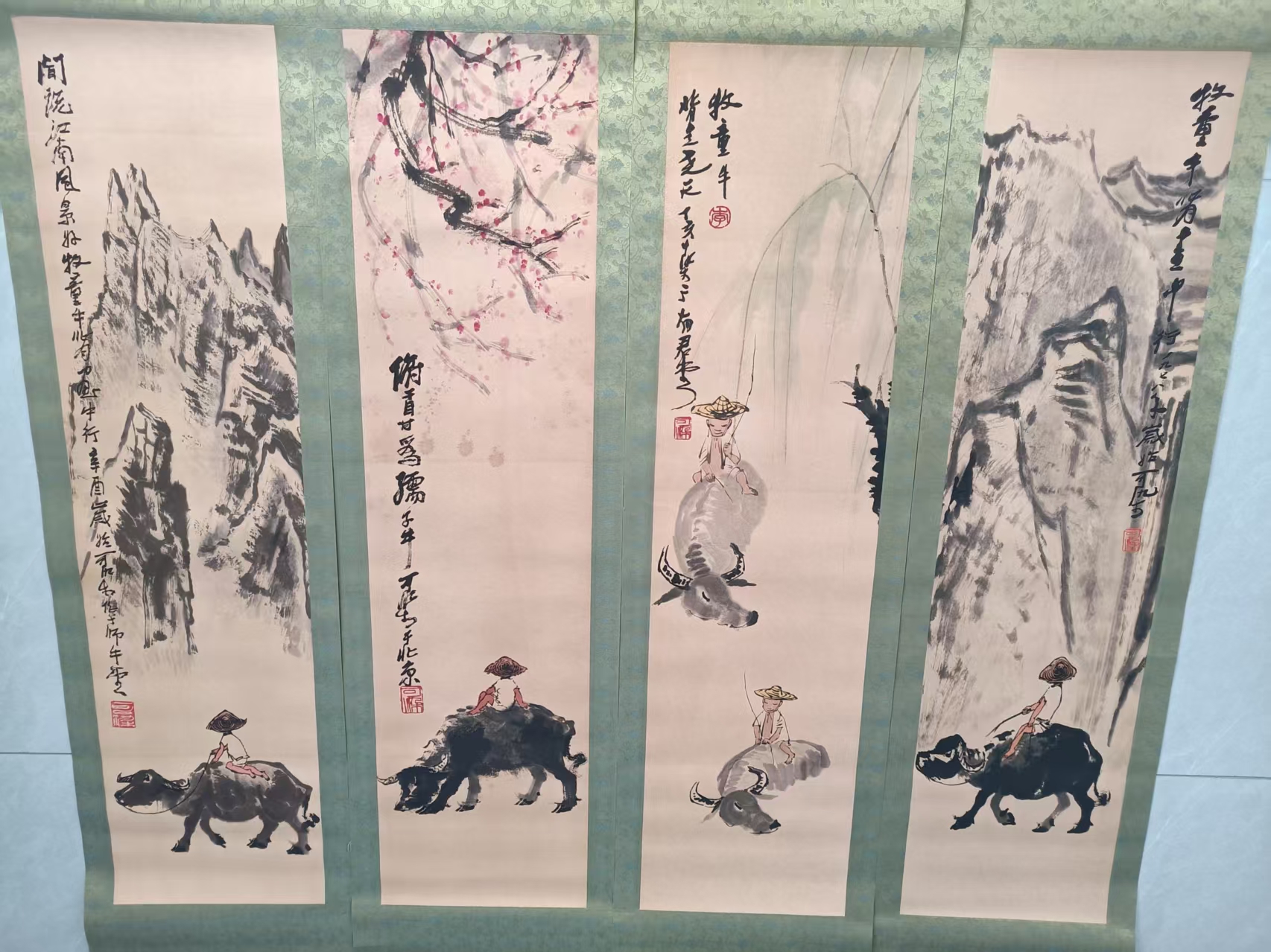 李可染《牧牛图》四条屏-嘉诚艺术