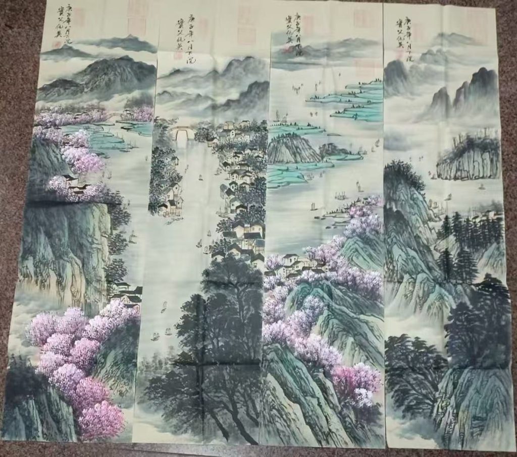 图片[1]-仇英《山水图》四条屏-嘉诚艺术