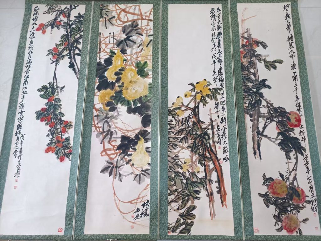 图片[1]-吴昌硕《花卉福禄吉祥》四条屏-嘉诚艺术