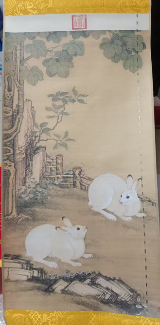 冷枚《梧桐双兔图》