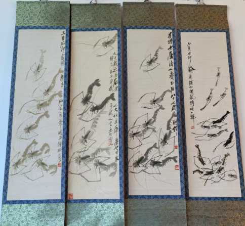 齐白石《墨虾图》四条屏-嘉诚艺术