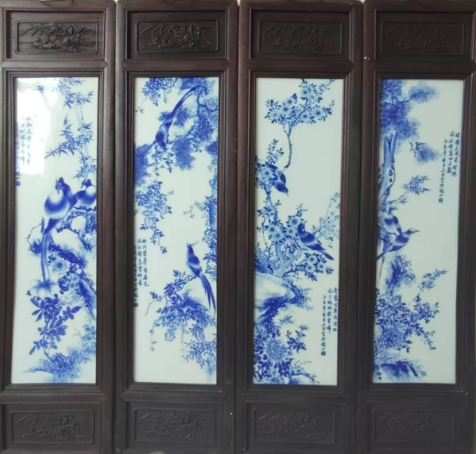 王步《花鸟图》瓷板画四条屏-嘉诚艺术