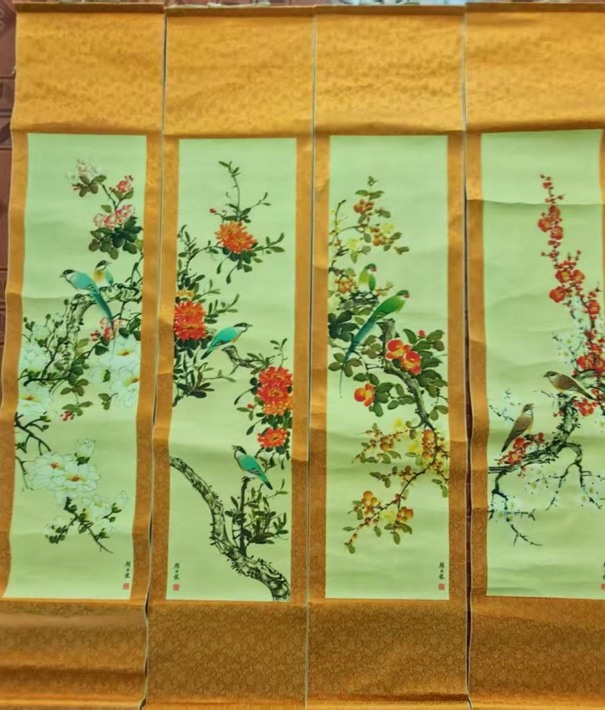 图片[1]-颜伯龙《花鸟图》四条屏-嘉诚艺术