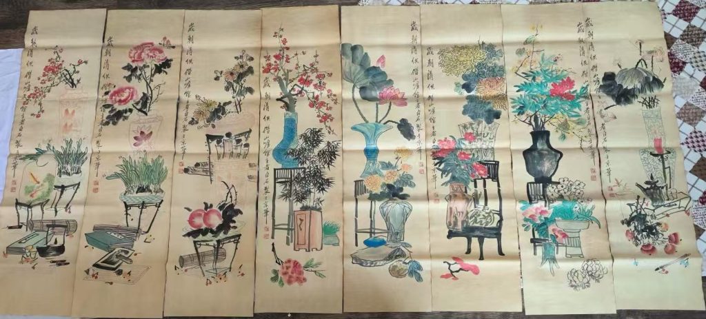 图片[1]-齐白石《花鸟图》八条屏-嘉诚艺术