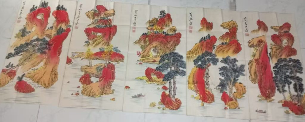图片[1]-张大千《福禄寿喜财》五条屏-嘉诚艺术
