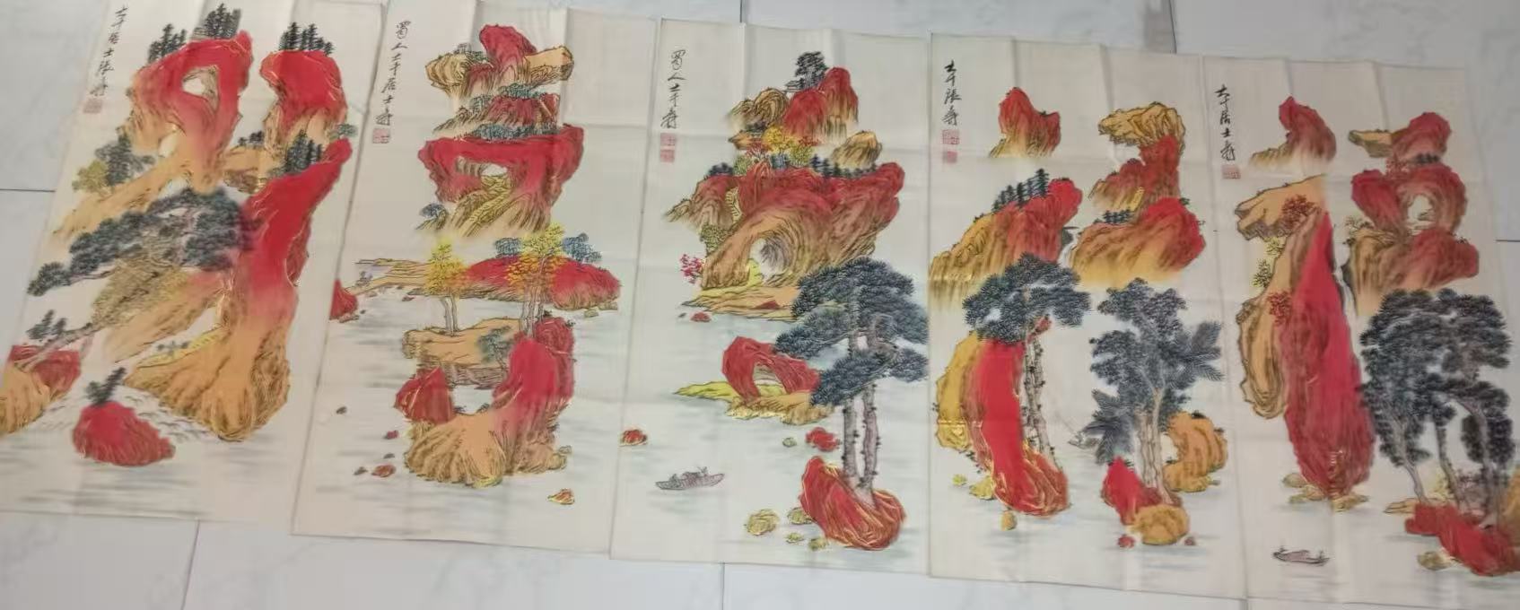 张大千《福禄寿喜财》五条屏-嘉诚艺术